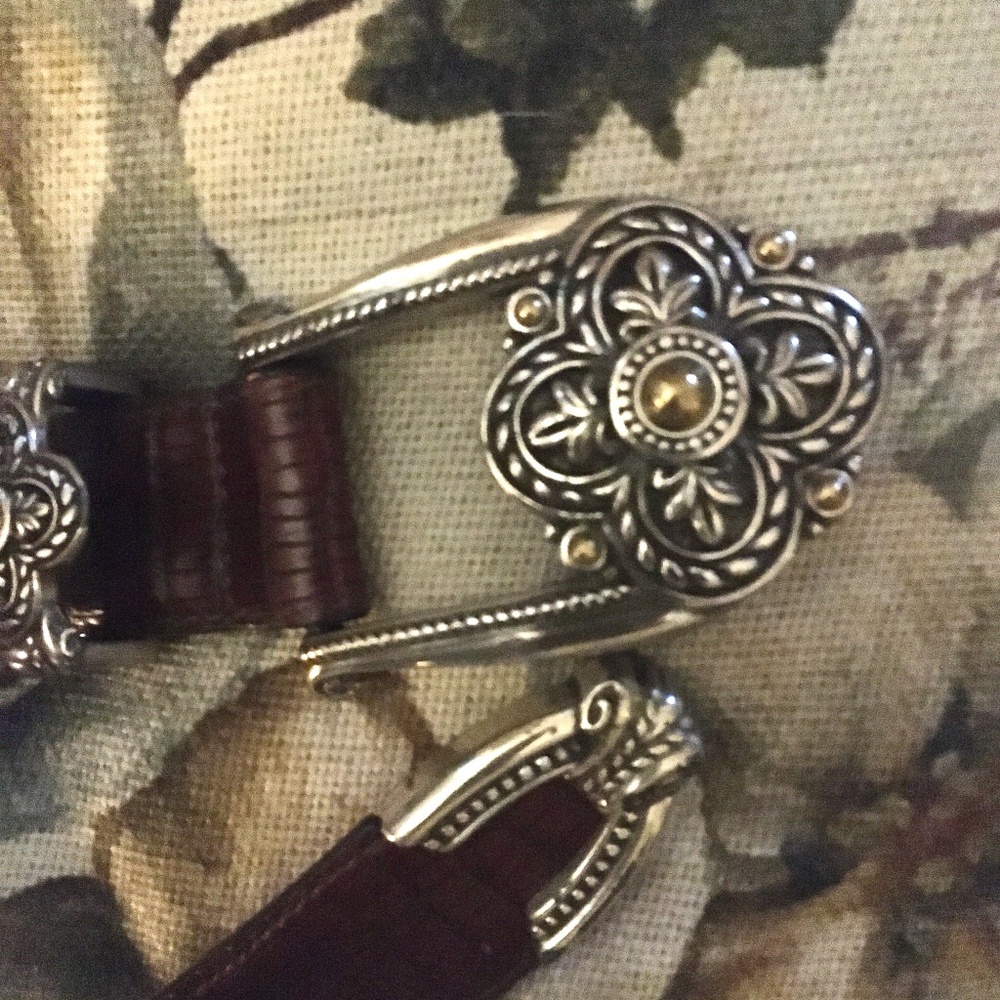Brighton Leather Belt with Two Tone Metal buckle accents